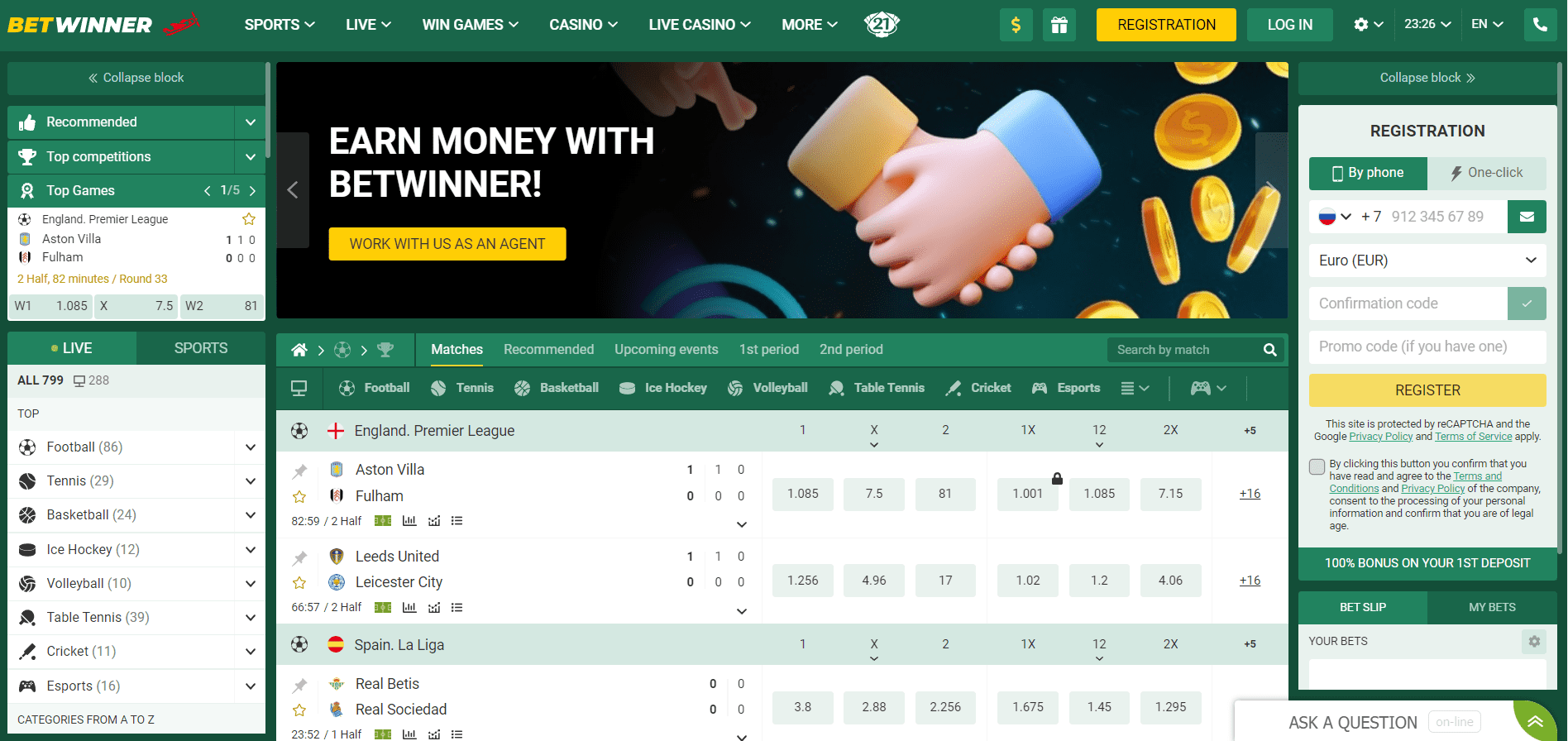Betwinner-Homepage
